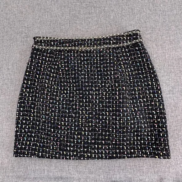 Endless Rose Tweed Skirt Black/ Multicolor Medium Gold Chain on Waistline Lined - Picture 11 of 16